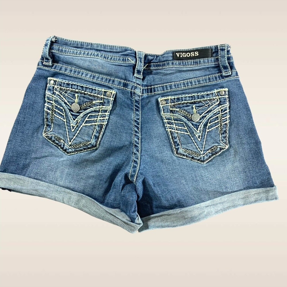 Vigoss Shorts Womens 8 (30) Heritage Fit Cuffed Embroidered‎ Faux Flap Pocket